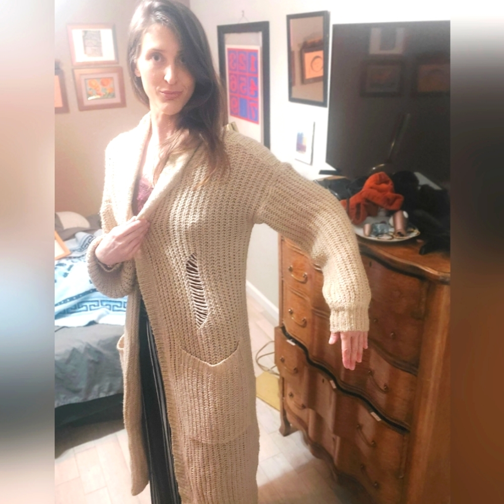 Gilded Intent Oversized Chunky Knit Sweater ☆ Maxi Cardigan Women's Size Med